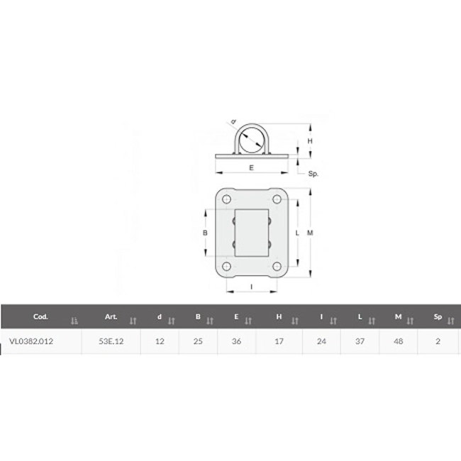Vendita online Cavallotto per catenaccio Ø 12 mm. con flange larghe art.53E.12